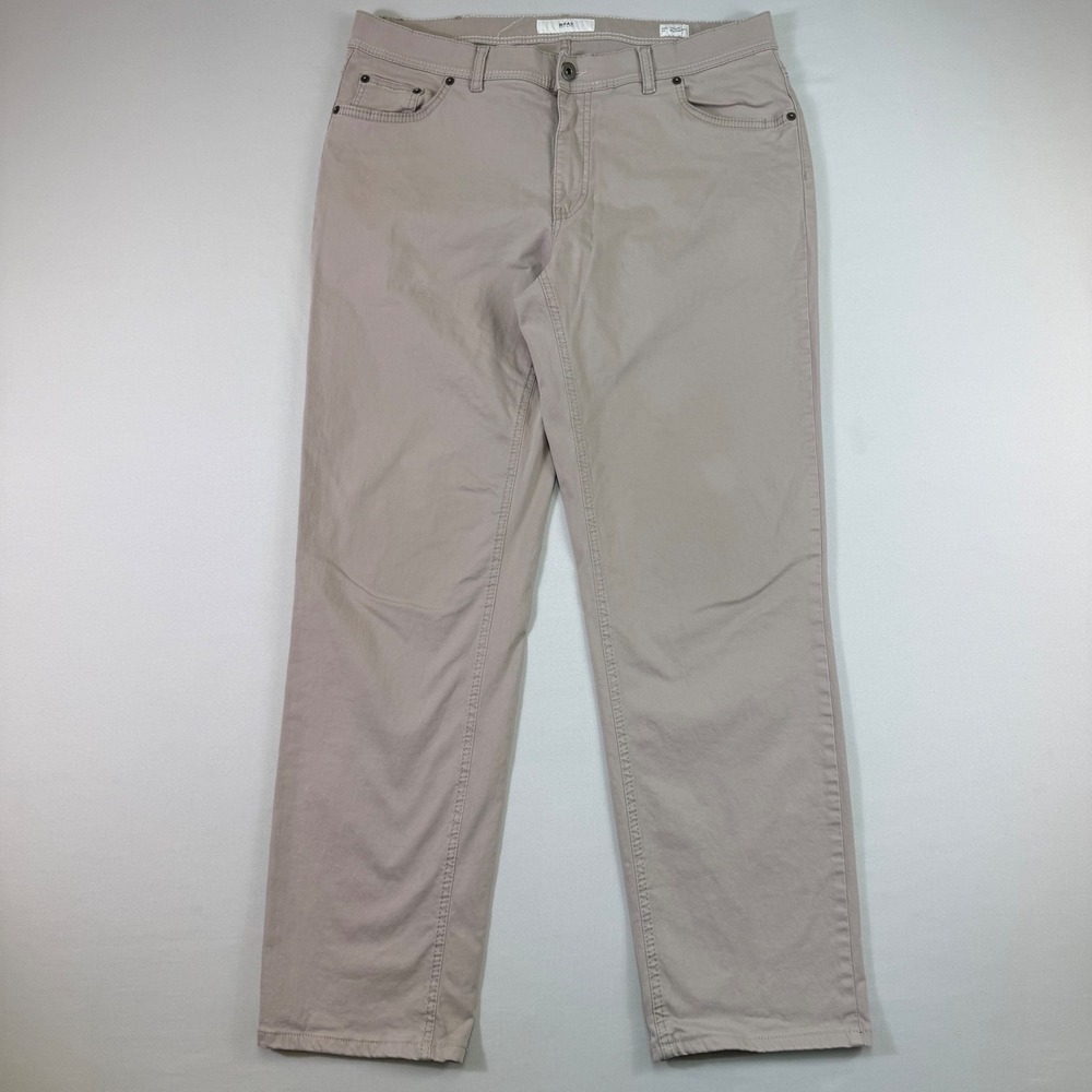 Brax Cooper Fancy Pants Mens 38/34 Fits 36x30 Beige Straight Leg Stretch Chino